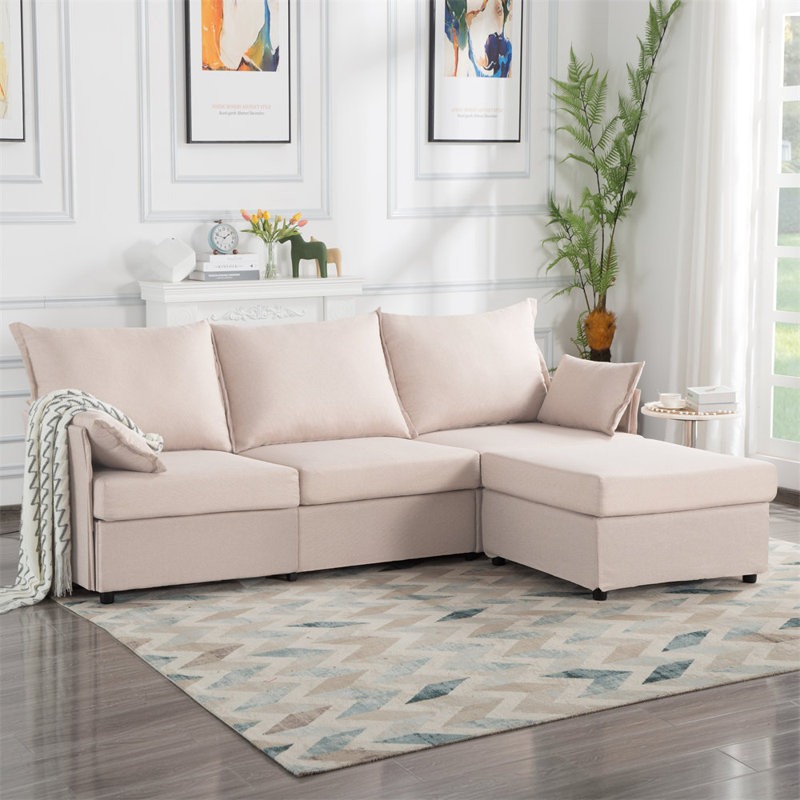 93.7" Sectional Sofa, Beige Polyester