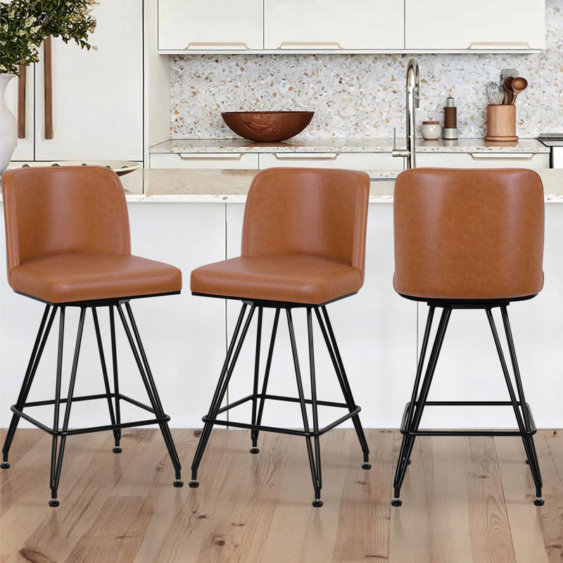 Meliton 26" Swivel Upholstered Counter Stool, Brown, 3