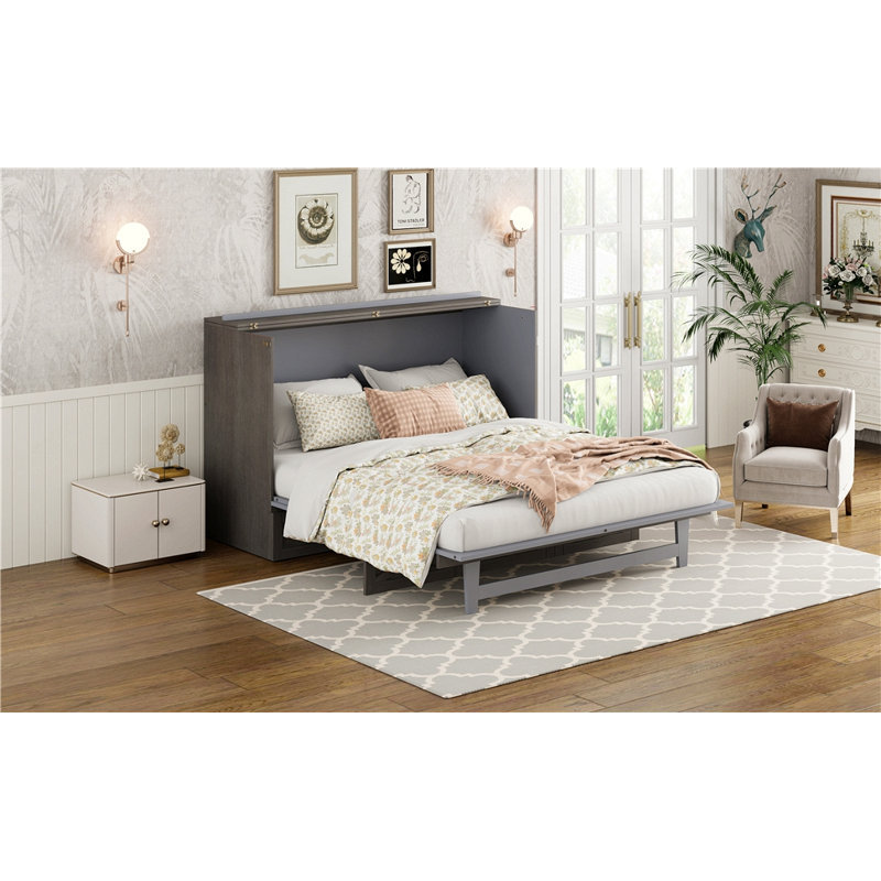 Lit escamotable avec grands tiroirs Murphy, Gris, Grand