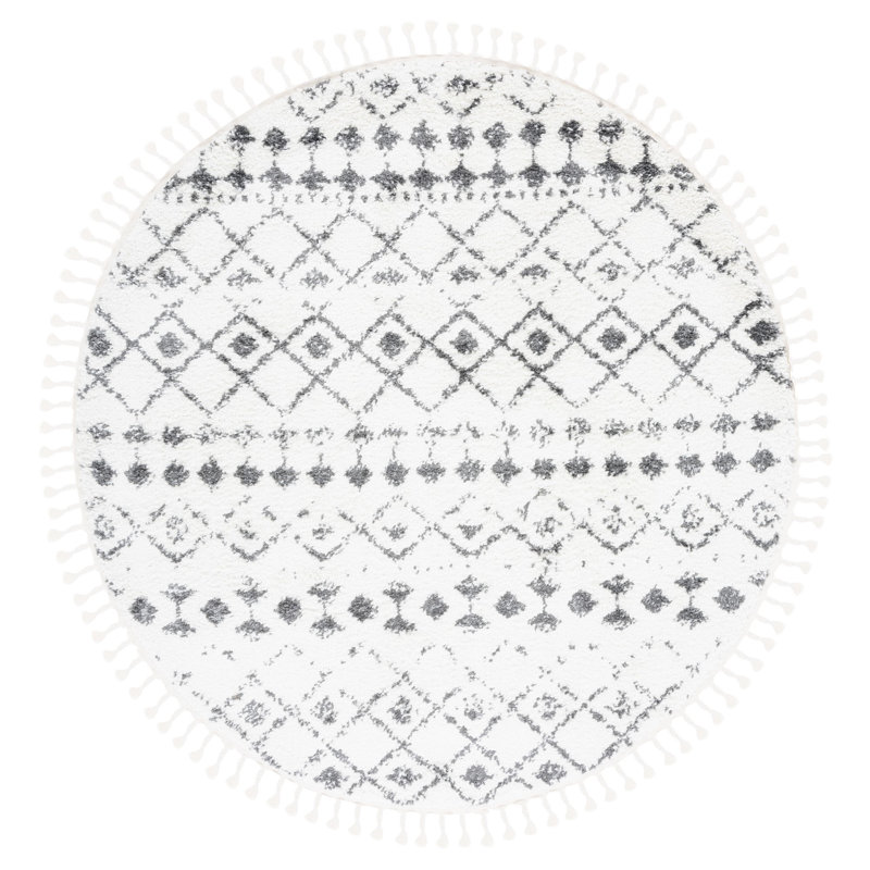 Triplett Fringe Shag Performance Geometric Rug, Round 6'7"