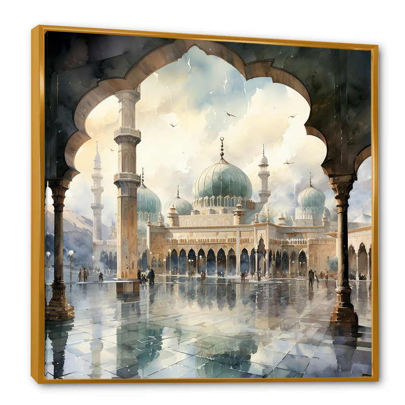 «Mosquée» - Mosquée, Cadre flottant doré, H 16 po x l 16 po x P 1 po