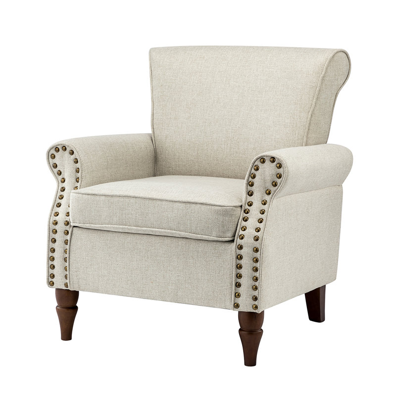 Zellig Traditional Wooden Upholstered Accent Chair, Oatmeal