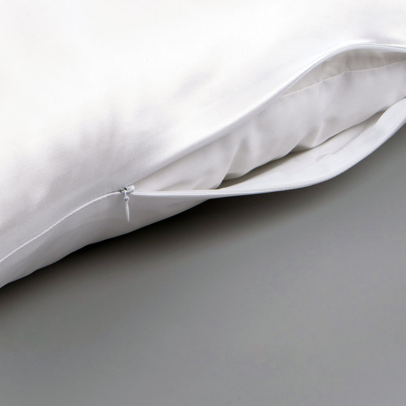 Zippered Natural Silk Pillowcase, Queen Pillowcase, White