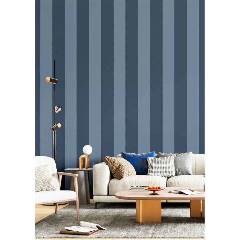 Tarn Wide Stripe Wallpaper, Dark Blue