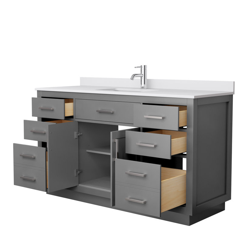 Beckett TK 60'' Single Bathroom Vanity with Cultured Marble Top, Dark Gray, White Cultured Marble, Brushed Nickel