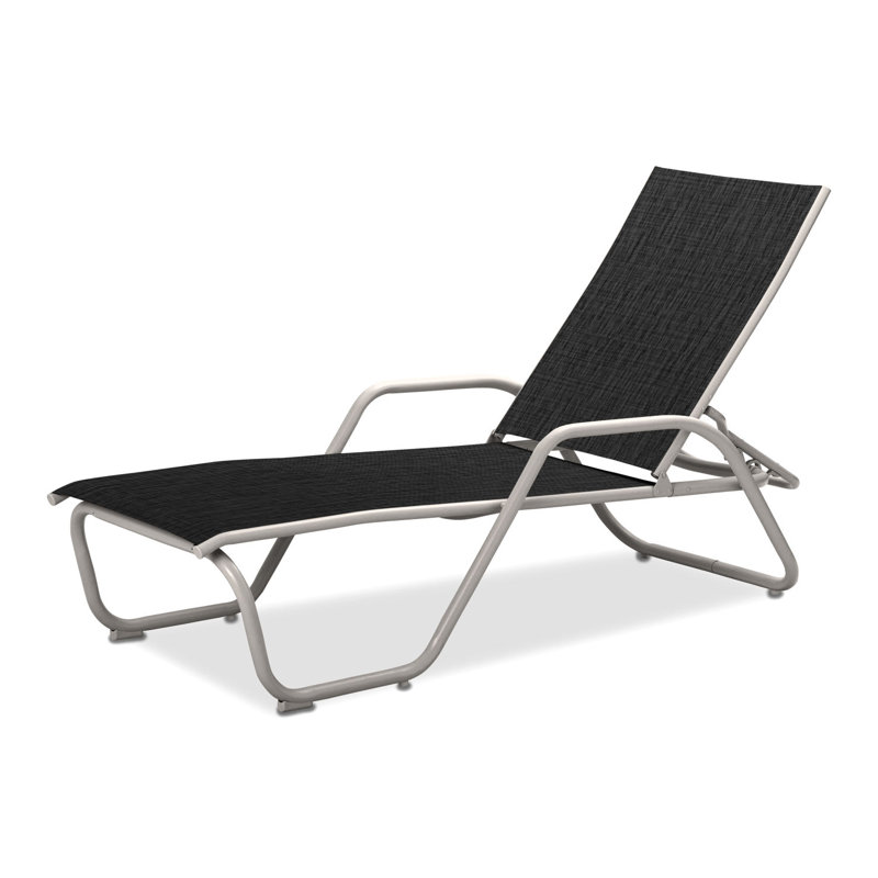 Outdoor Rust-Resistant Metal Chaise Lounge, Textured Snow, Augustine Shadow