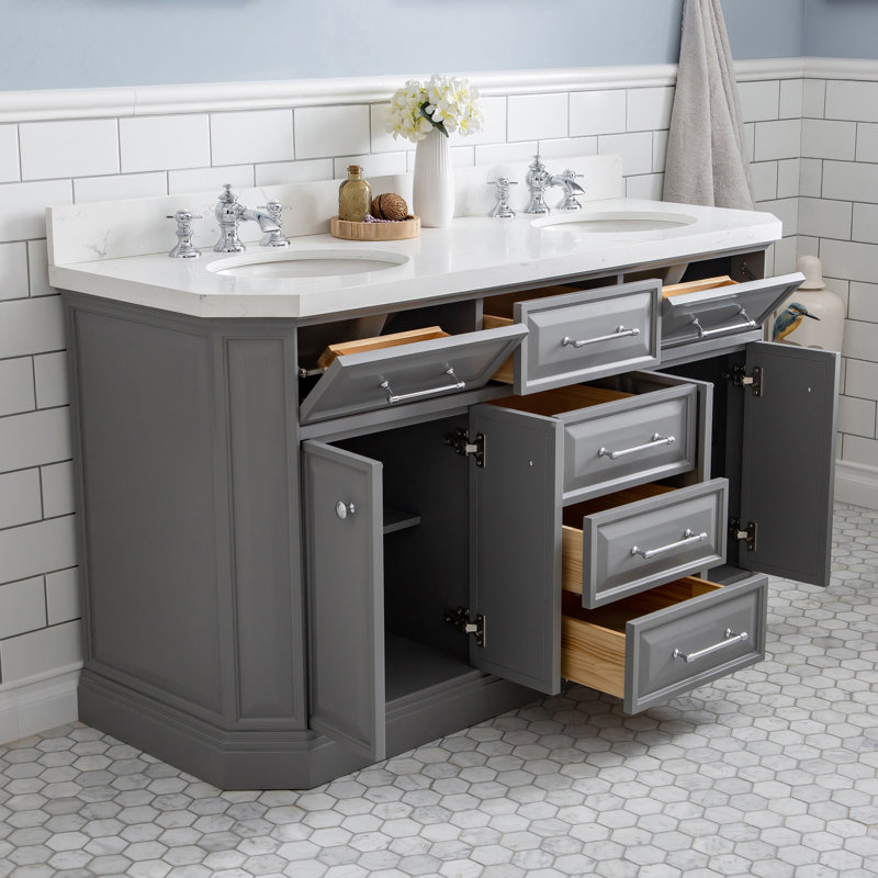 Palace 60'' W Double Vanity, Cashmere Gray, Stainless Steel