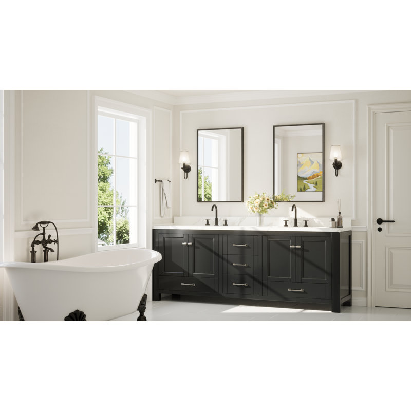 Miroir de salle de bain avec cadre en aluminium et verre trempé, Noir mat, Rectangulaire, 36 po x 24 po