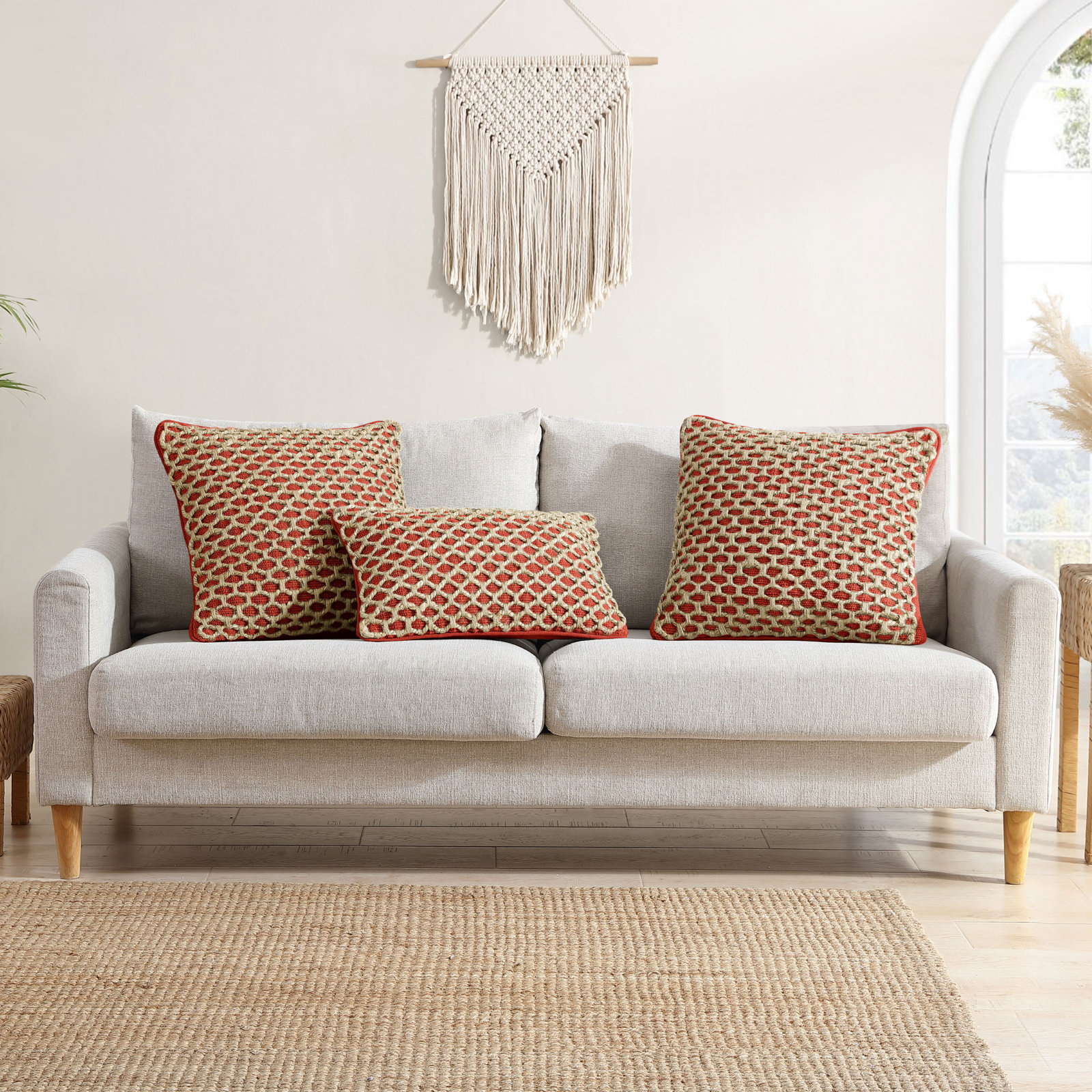 Ablo Textured Cotton Throw Pillow, Rectangular 12"H x 20"W, Red/Natural