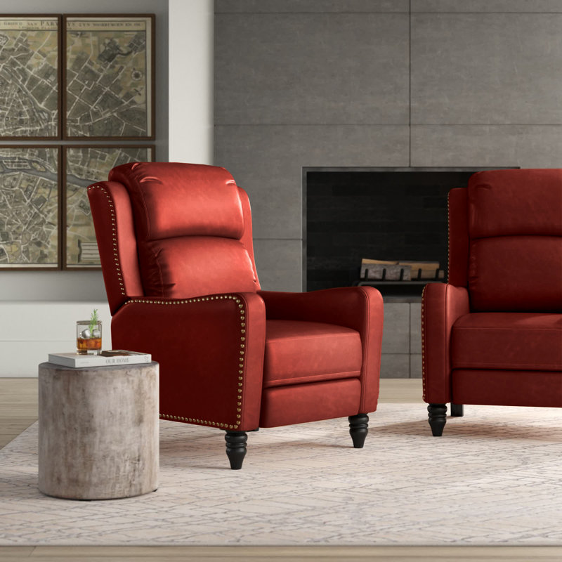 Fauteuil inclinable manuel en cuir véritable 29,5 po Amee, Cuir véritable rouge