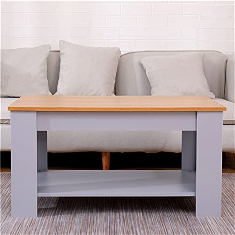 Artechworks Lift Top Solid Coffee Table with Storage, Oak/Grey