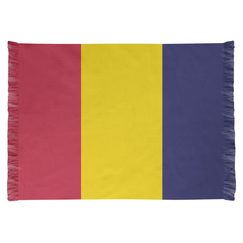 Tapis rouge/jaune/bleu marine à tissé plat St Louis, Oui