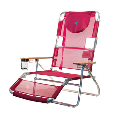 Ostrich The Altitude 3N1 High Back Outdoor Beach Lounge Chair w/Footrest, Pink