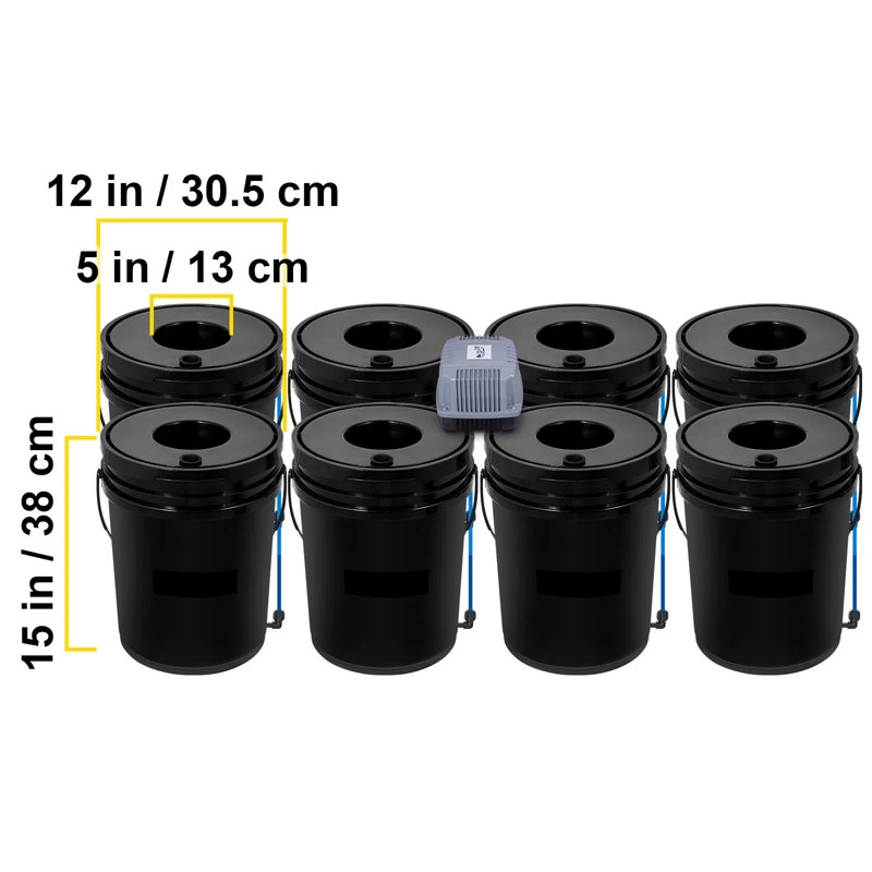 DWC Hydroponic System 5 Gal, 8 Buckets