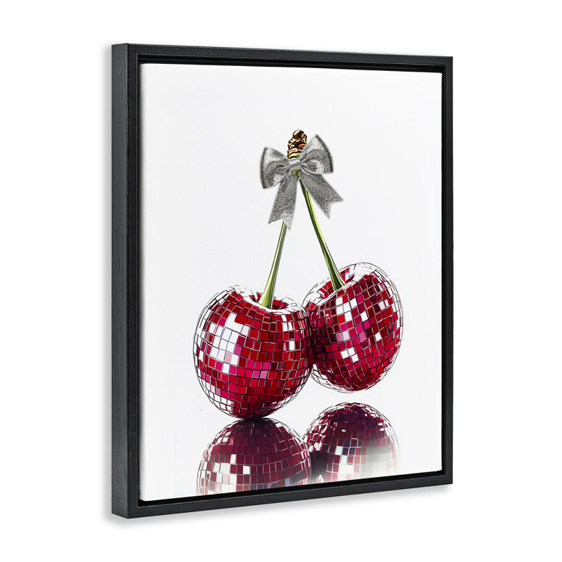 Cadre flottant Cherry Disco Balls, design par Christine Simpson Art, Cadre flottant noir de jais, H 21 po x l 17 po