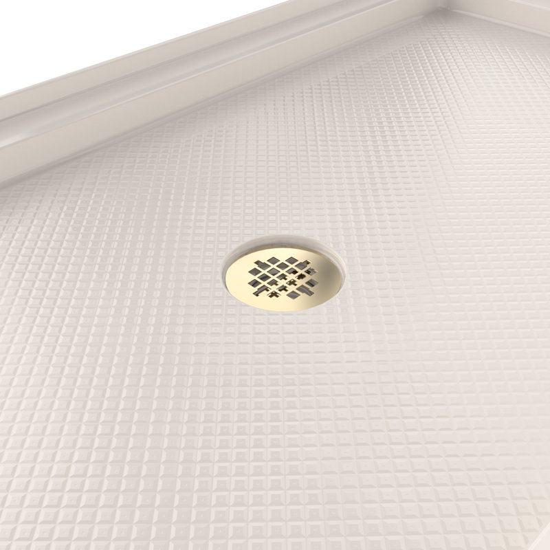 DreamLine SlimLine 36 inch D x 48 inch W x 2 3/4 inch H Single Threshold Biscuit Alcove Shower Base with 2 inch Polished Brass Center Round Drain
