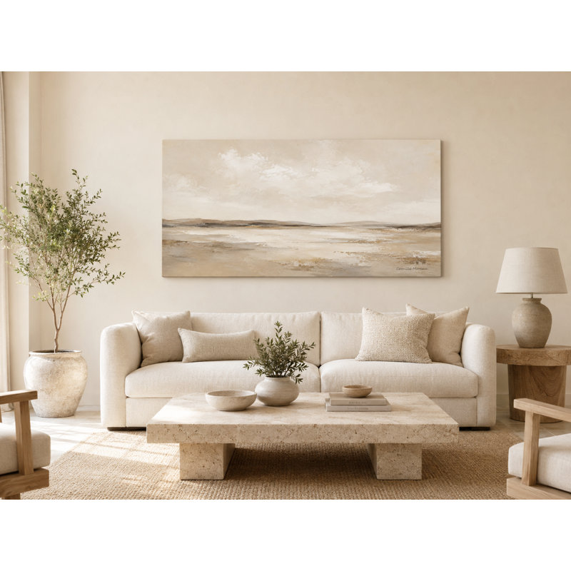 Jadie neutre enveloppé de paysage côtier ivoire, 55" W x 27.5" H x 1.5" D