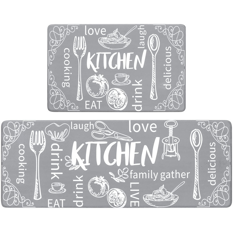 Anti-Fatigue Non-Skid Waterproof Kitchen Mat (Set of 2), Light Gray, Runner 18" x 30" + 18" x 48"