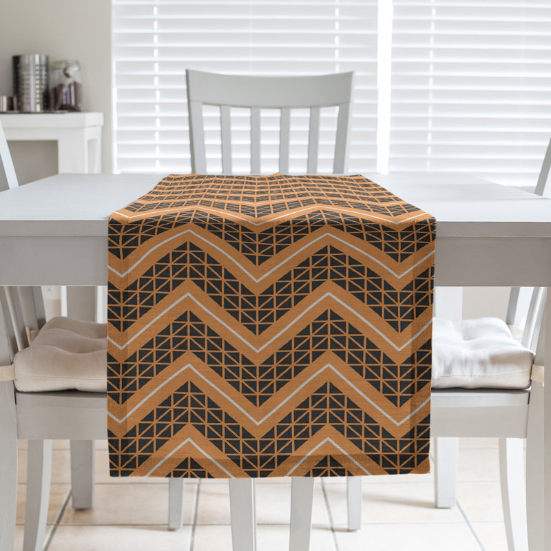 Stephenie Classic Hand Drawn Chevron Table Runner, 16" x 72", Tangerine Orange/Black