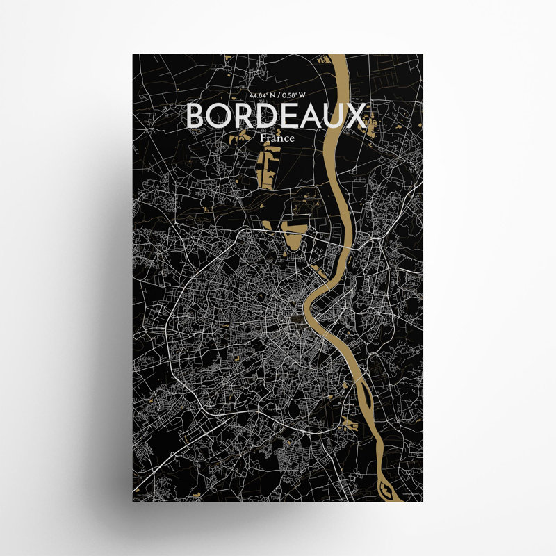 Bordeaux City Map In Luxe - No Frame Print, 17cm H x 11cm W x 0.05cm D