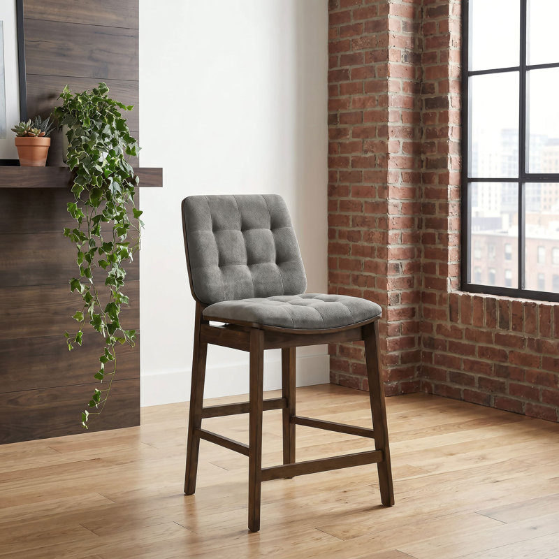 Chaise de comptoir rembourrée Redbridge, Gris, Noyer