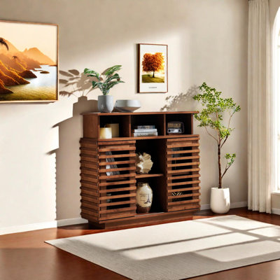 Farmhouse Sideboard Buffet Cabinet With Sliding Doors and Adjustable Shelf