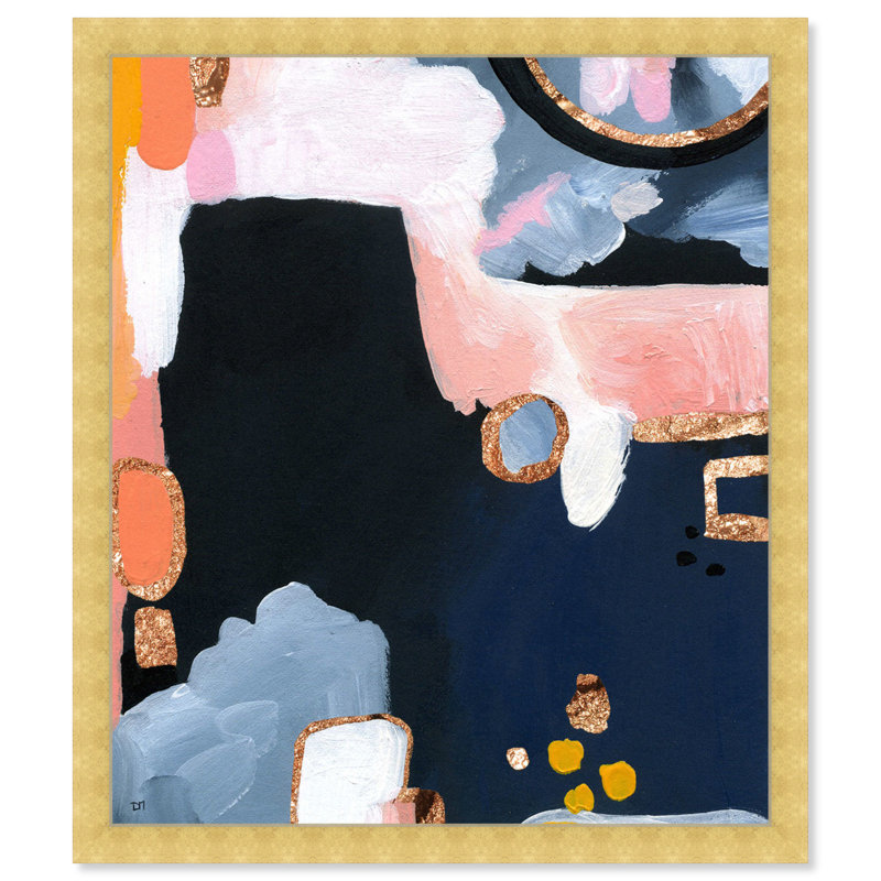 «Blue Orange Abstract Paint Strokes» par Oliver Gal - reproduction, Cadre doré, H 26 po x l 26 po