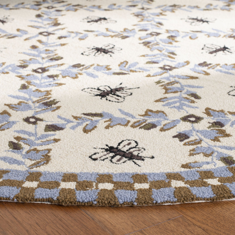 Tapis ivoire en laine touffeté à la main Hollander, Rond 5 pi 6 po