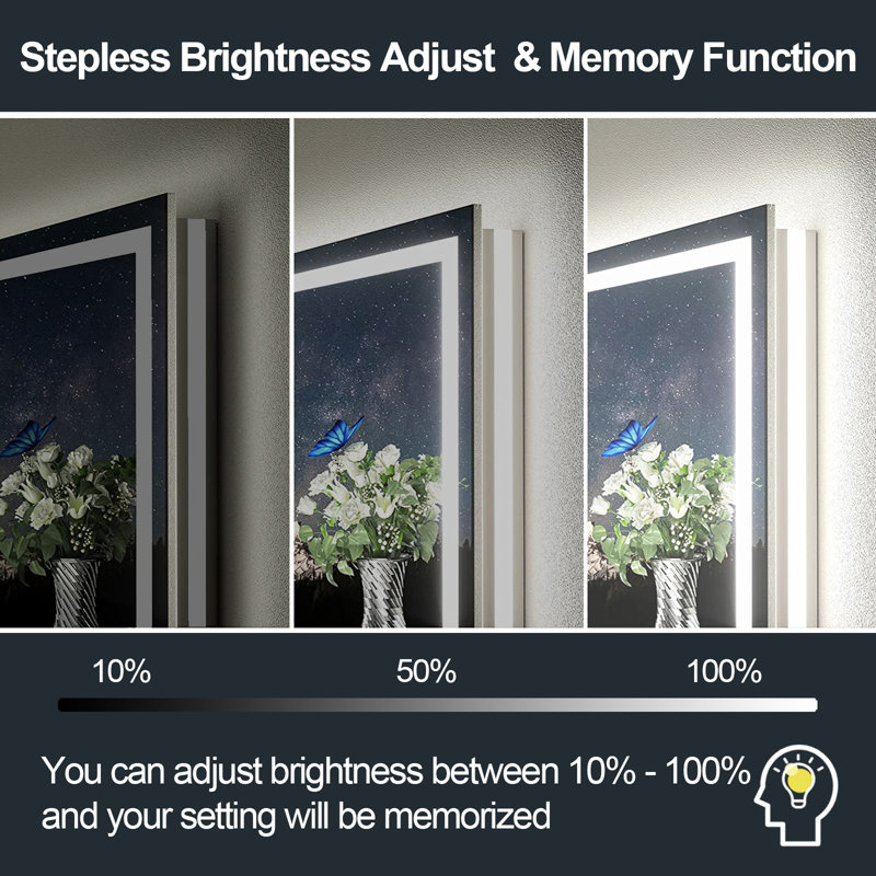 Frameless LED Anti-Fog Bathroom Vanity Mirror with Dimmable Lights