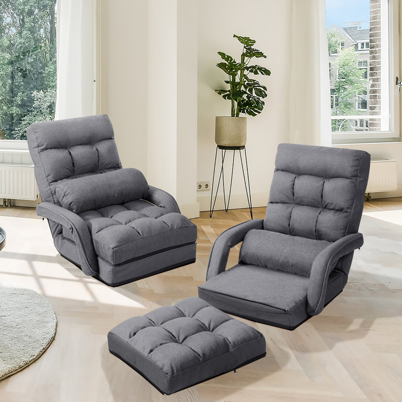 Trule Folding Lazy Sofa Floor Chair Sofa Lounger Bed with Armrests and Pillow, Gray