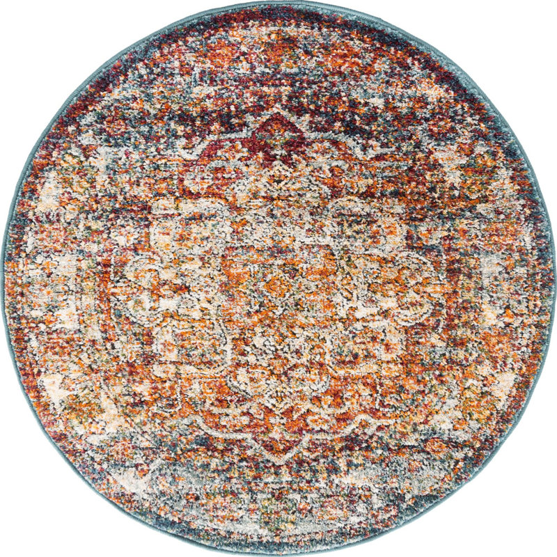 Tapis oriental orange Alresford, Rond 3 pi 3 po