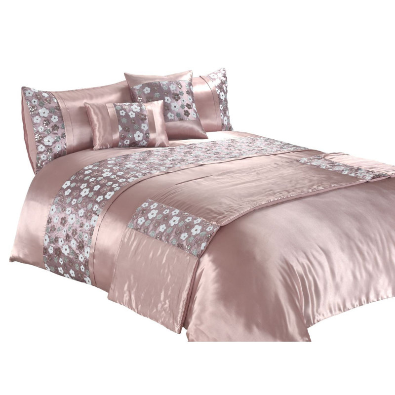 Romi Embroidered Duvet Cover Set, Double, Pink