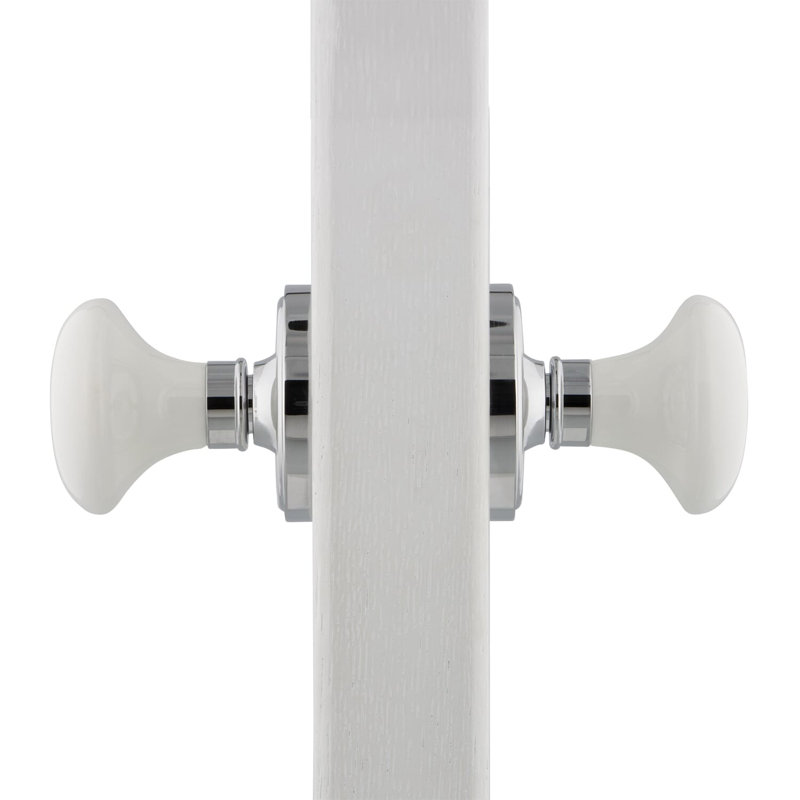 Rosette classique avec bouton de porte en porcelaine blanche, Chrome brillant