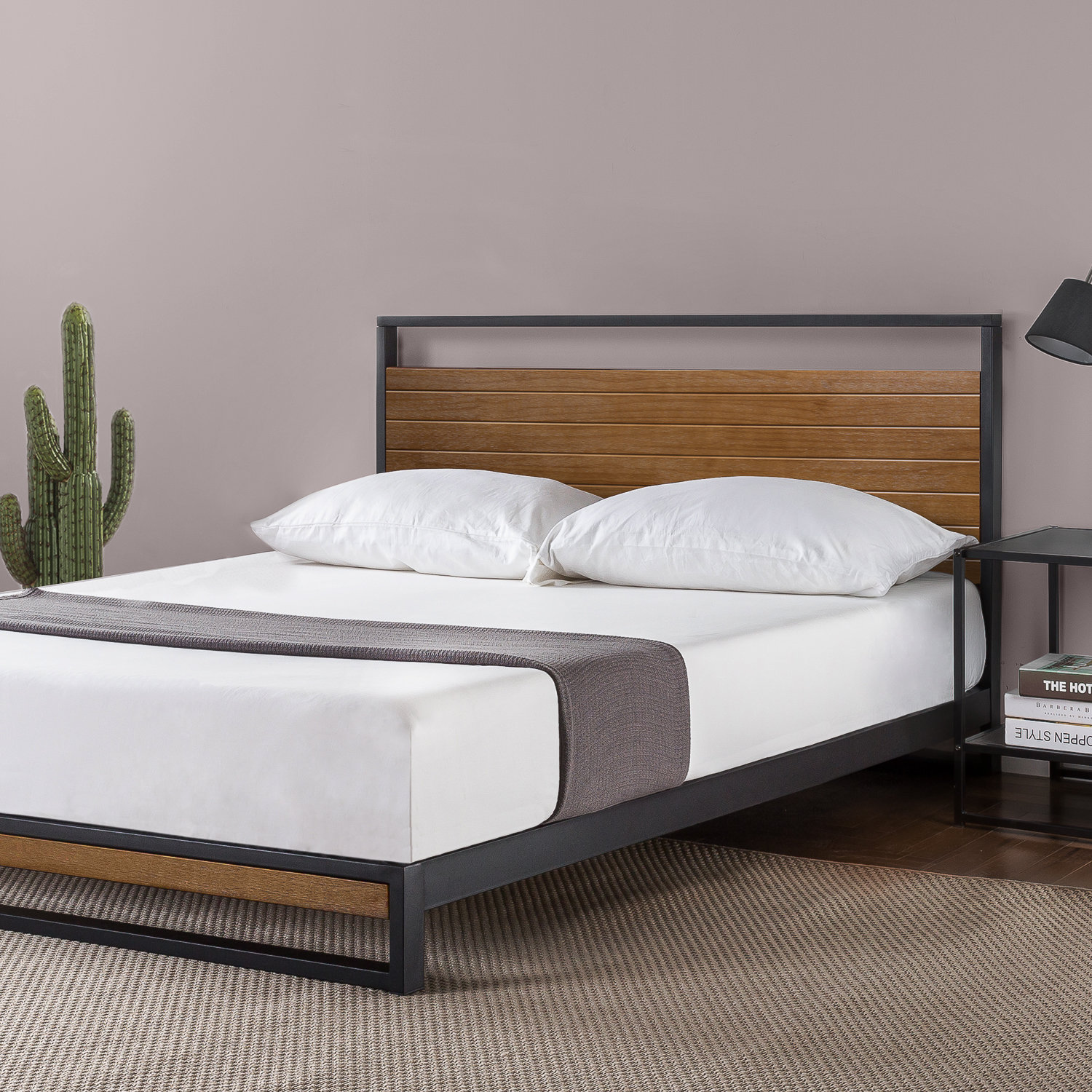 Wade Logan Baghdo Low profile Metal Bed Frame with Bamboo Headboard ...