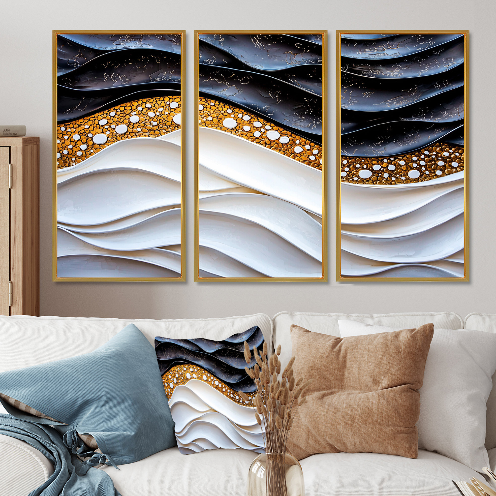 Bay Isle Home™ Cubic Wave White And Golden Underwater II - Abstract ...