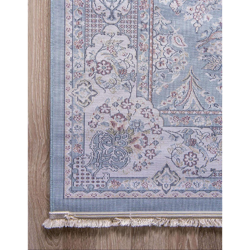 Tapis bleu / brun clair en polypropylène tissé à la machine Oriental