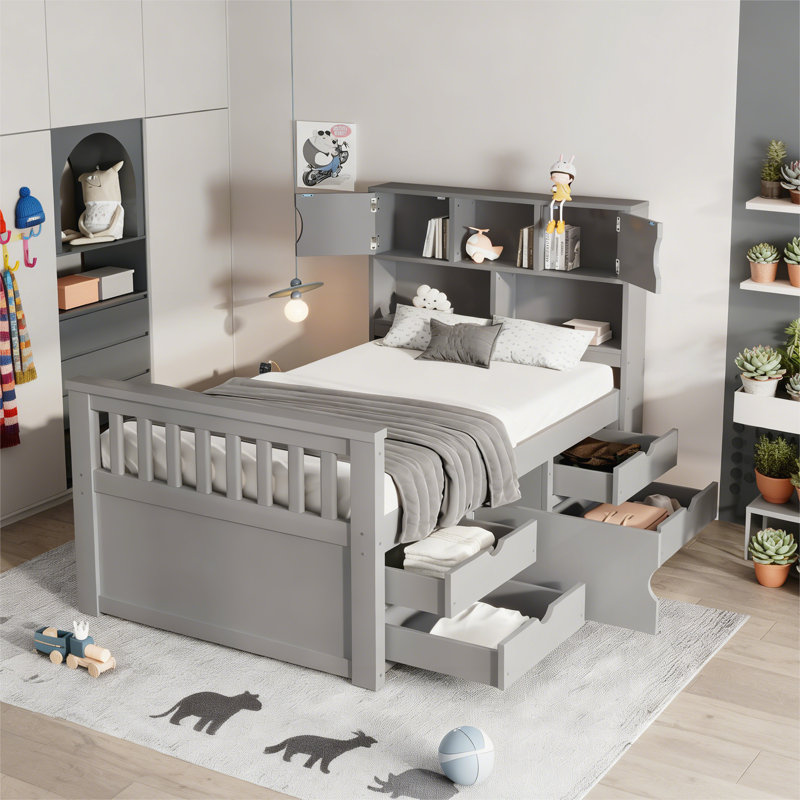 Base de lit plateforme simple avec rangement, gris