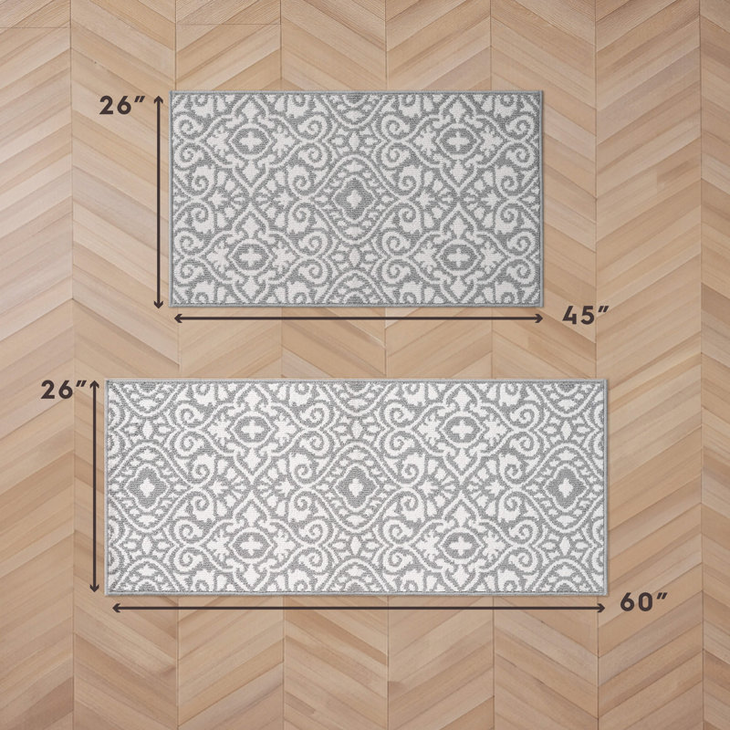 Laura Ashley Feya Two-Tone Machine Washable All Loop Tufted Rugs, Rectangle 2'2" x 3'9"/Runner 2'2" x 5', Light Gray