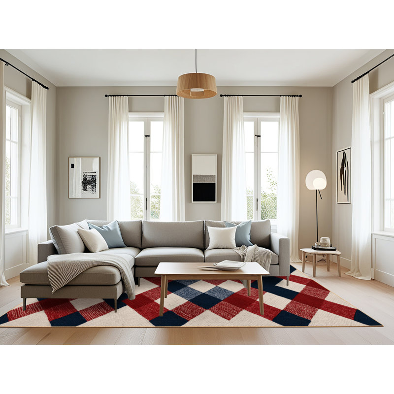 Tapis brun à carreaux lavable à la machine, Rectangle 8 pi x 10 pi