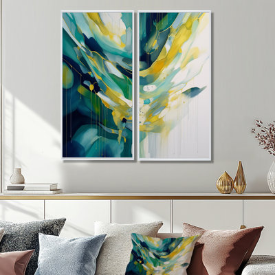 Yellow And Turquoise Order In Complexity I - Abstract Shapes Wall Decor 2-Panels