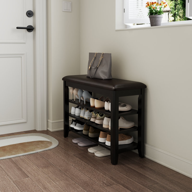 Banc à chaussures en bois massif à 3 niveaux avec rangement, Noir, H 20,4 po x l 31,4 po x P 11,8 po