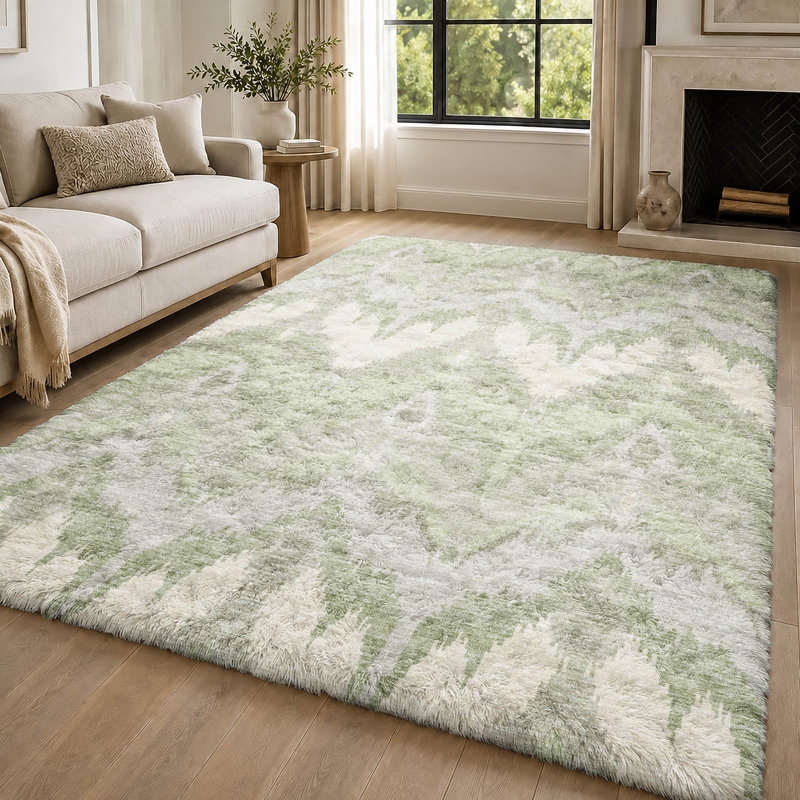 Tapis Dream Shag ADS743 Ikat lavable à la machine de qualité supérieure, Aloès, 10' x 14'