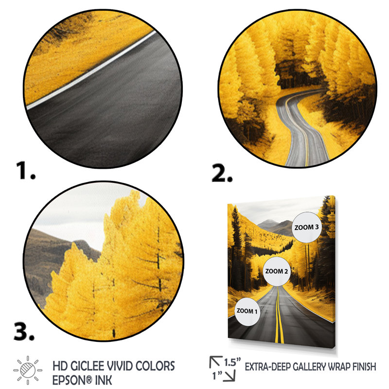 Babbu Road Through Yellow Forest IV - Print on Canvas, Cadre photo argenté, H 40 po x l 30 po