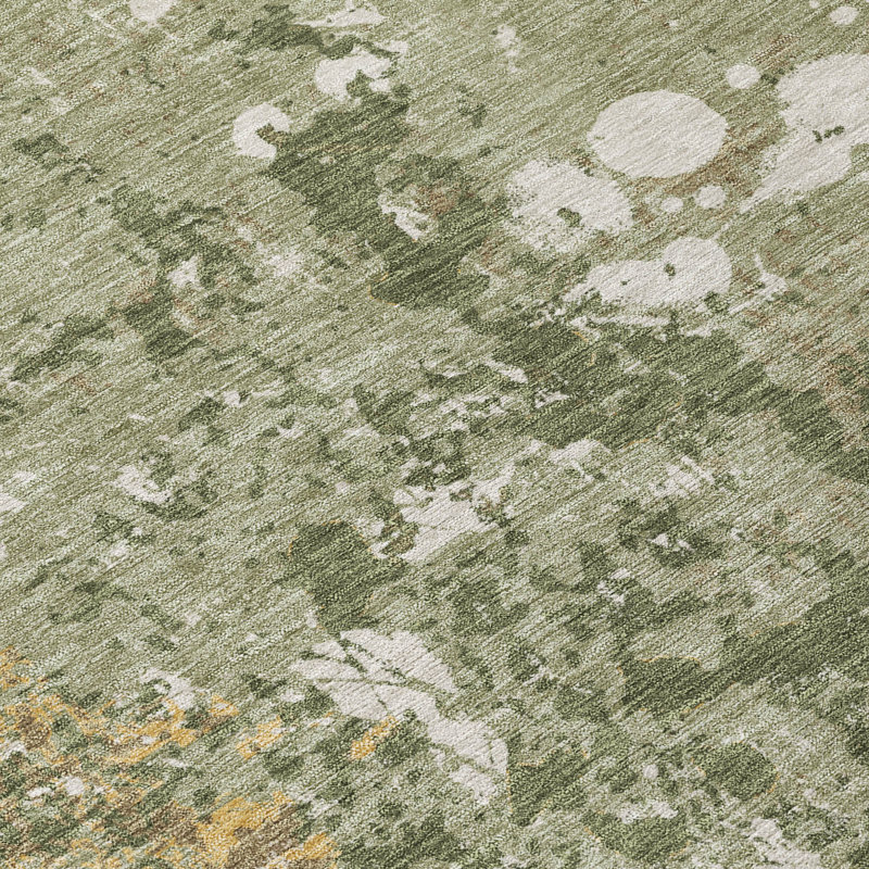 Tapis abstrait lavable à la machine intérieur / extérieur ACN2679, Sauge, Rond 8 pi