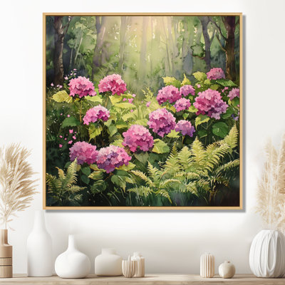 Hortensias tropicaux dans la forêt de fougères I - hydrangées, art mural