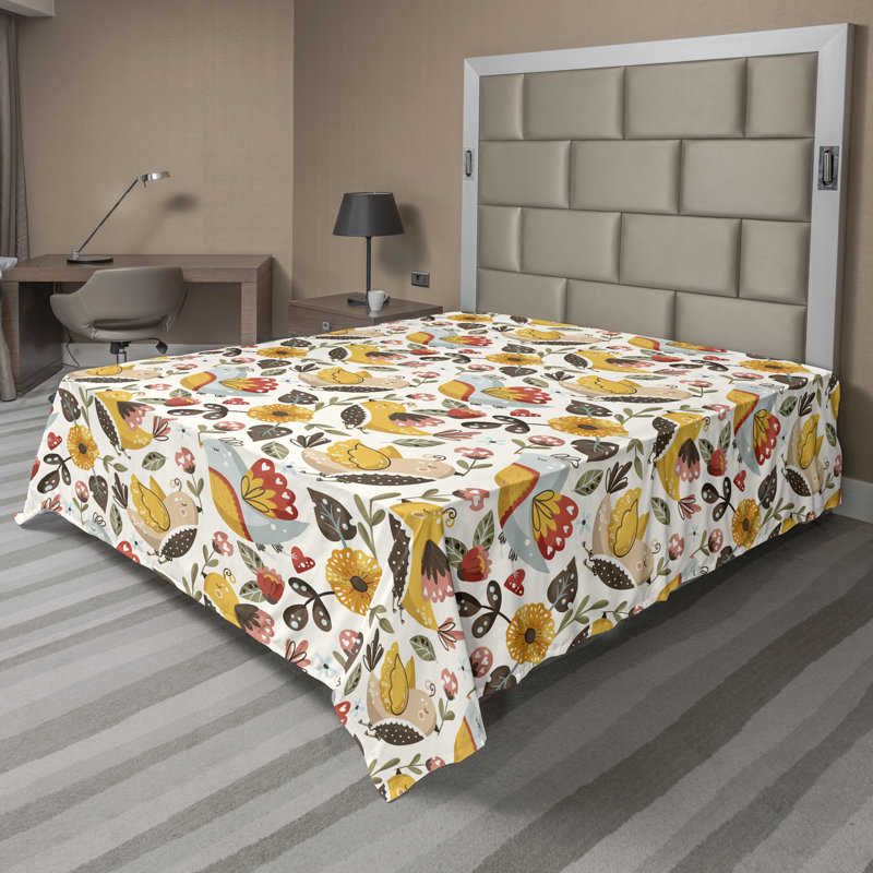 Ambesonne Flowers Flat Sheet Nostalgia Farmhouse, Earth Yellow Multicolor