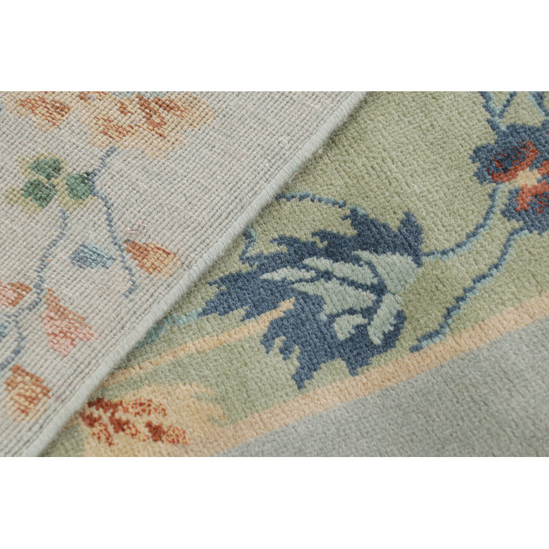 Art Deco Hand Knotted Wool Floral Area Rug, Rectangle 9' x 12'