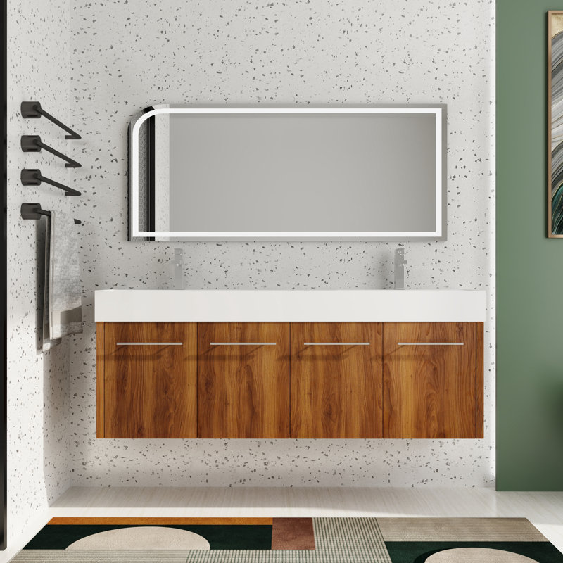 Meuble-lavabo double 60 po avec plateau en résine, Brun ébène / chrome