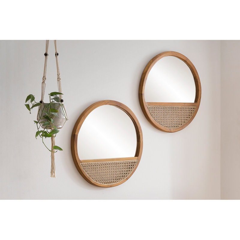 Aldas Solid Wood Round Wall Mirror