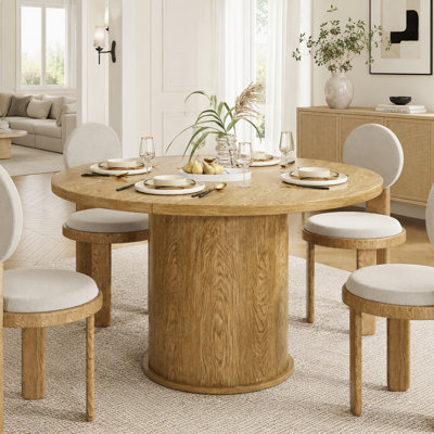 47.2" Round Dining Table with Cross Pedestal Base, Modern Wood Kitchen Table for 4-6 People